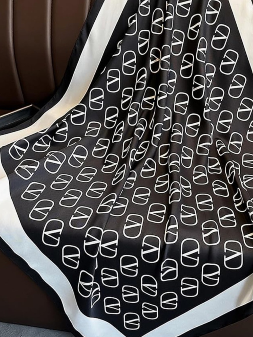 Black & White Logo Silk Scarf - Designer Style - Picture 3 of 3